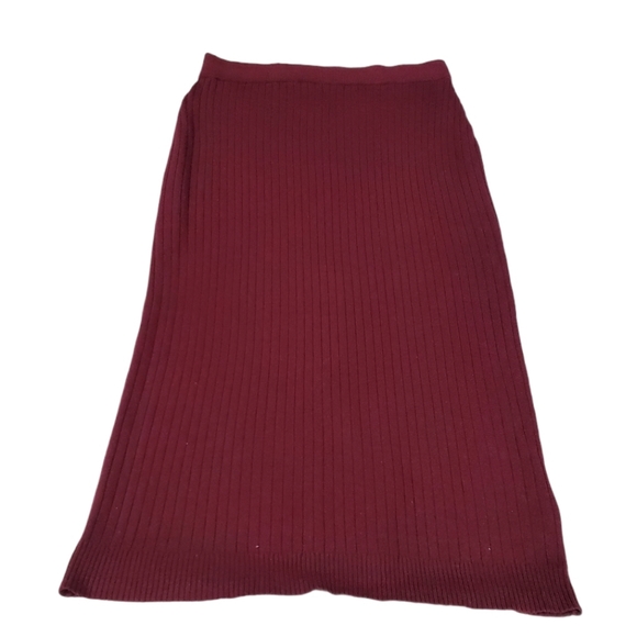 Avenue Plus Size 2X Ribbed Knit Midi Skirt Burgund - Picture 6 of 6
